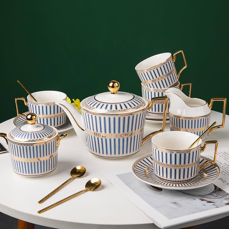 Amazon.com | CwlwGO-15 Piece Bone China Tea Cups Sets